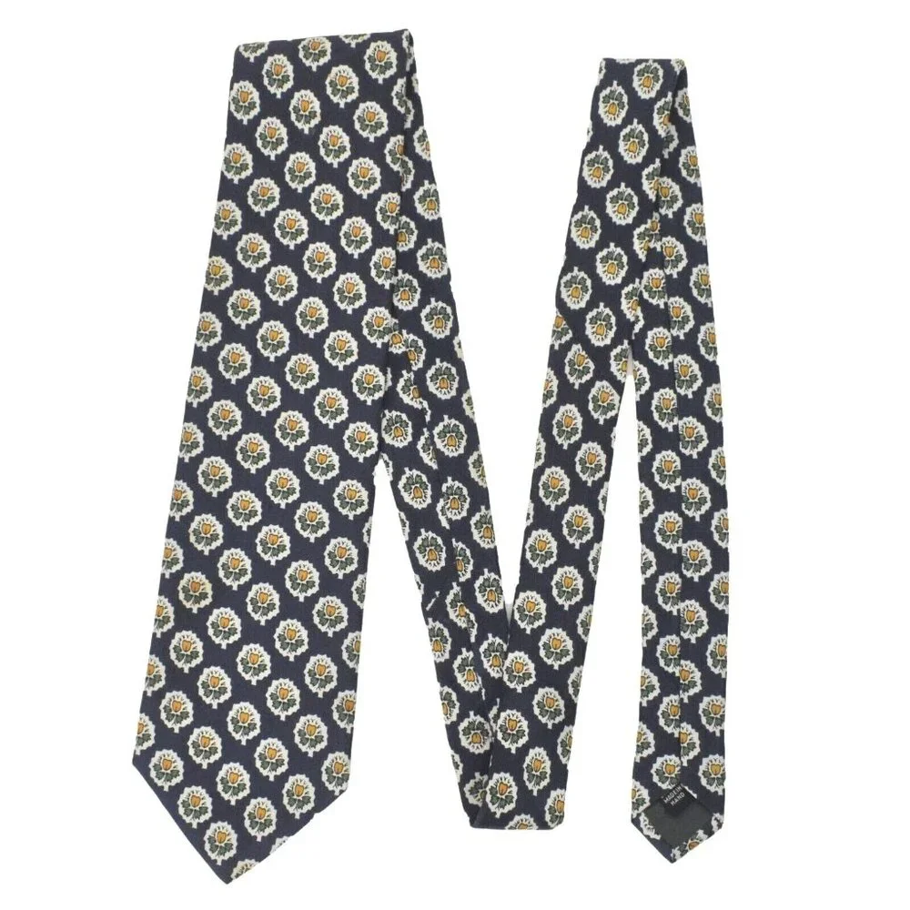 Souleiado Mens Tie Necktie 100% Silk Floral Hand Made in France Blue 58 in
